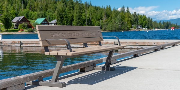 Wishbone Bayview Bench with Custom Routering at Wild Rose Bay Properties in Eagle Bay BC